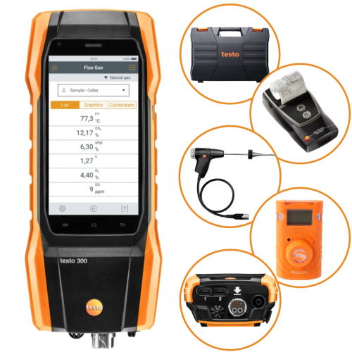 Analizator spalin testo 300 (4.000 ppm) - zestaw z drukarką Bluetooth + detektor Senco CO