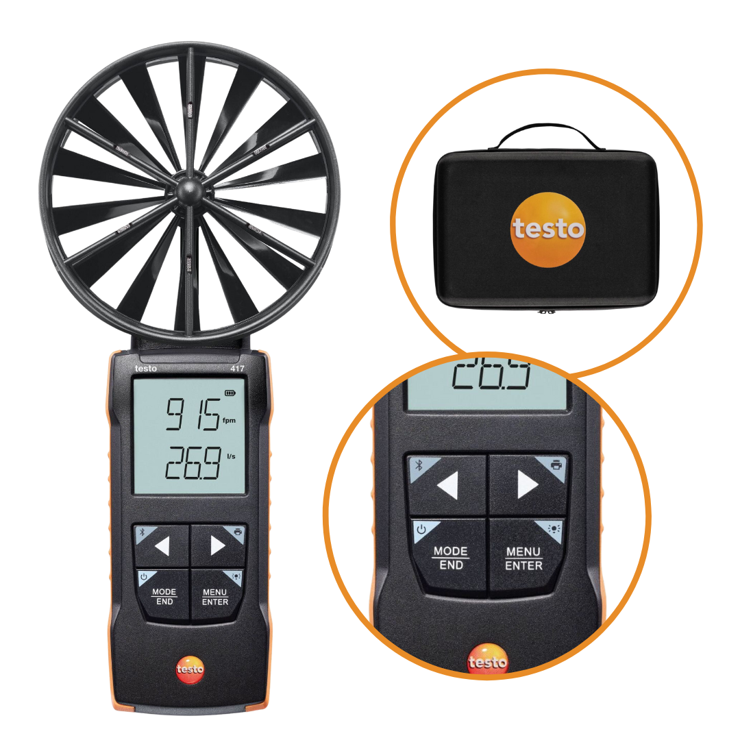 Testo 417 - Cyfrowy anemometr wiatraczkowy z sondą