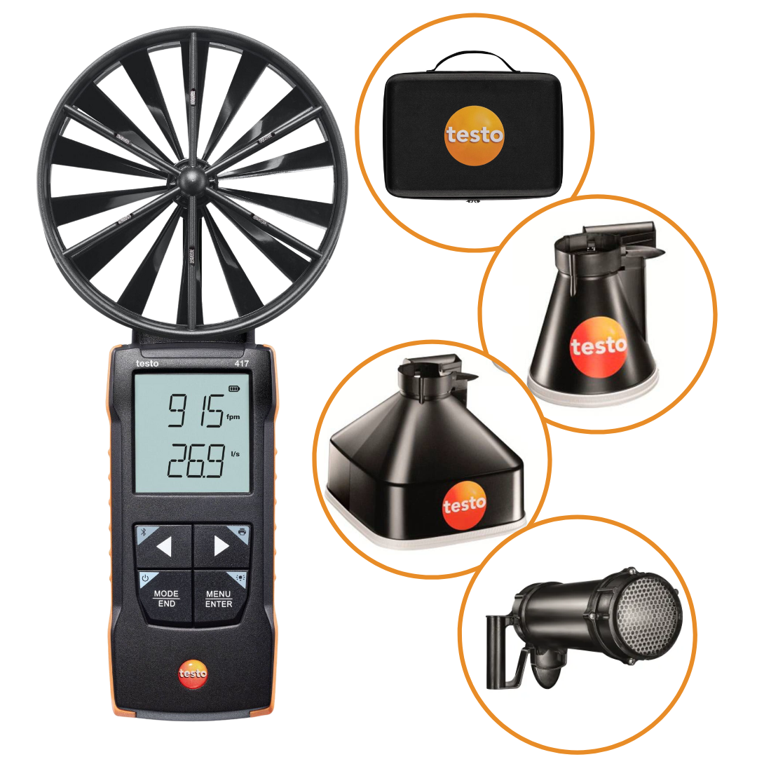 Testo 417 zestaw 2 - Anemometr wiatraczkowy z rękawami pomiarowymi i prostownicą strumienia objętościowego
